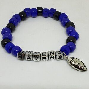 Baltimore Ravens Beaded Sports Bracelet Silver Letters